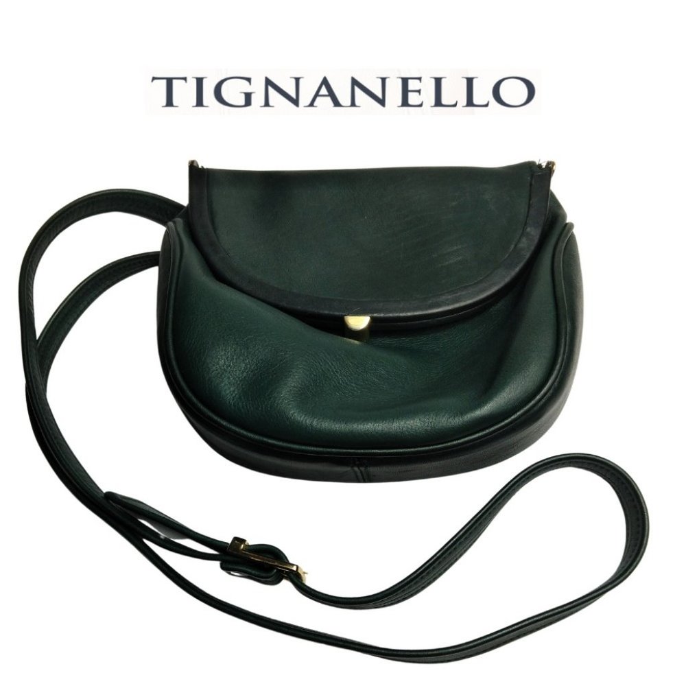 Tignanello Genuine Leather Green Saddlebag Crossbody Purse